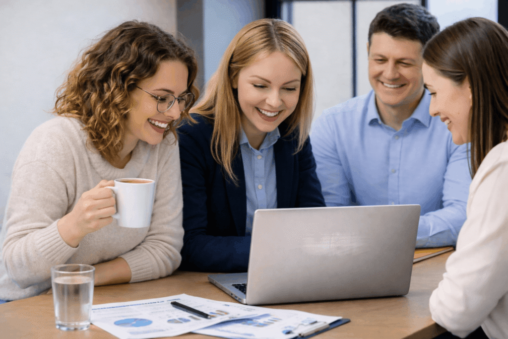 Pracownicy siedzą przy stole